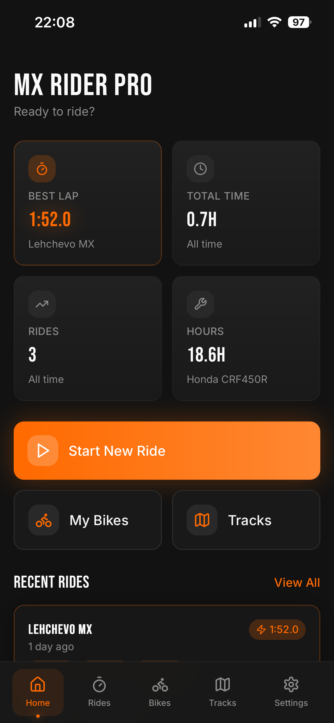 MX Rider Pro home screen